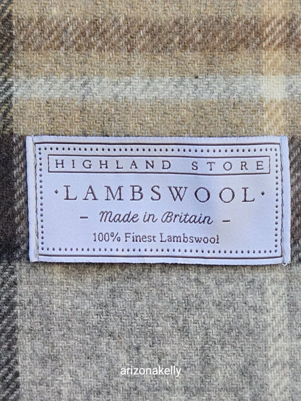 NWOT Highland Store Lambswool Scarf Tan & Grey Plaid Made in Britain